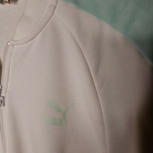 Puma Womens White Full Zip Sweatshirt With Green Stripe Large - Picture 3 of 6